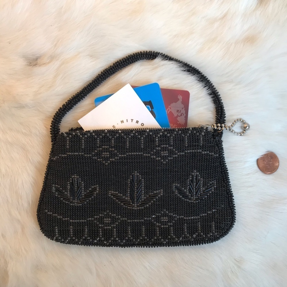 Vintage Micro Beaded Clutch Cocktail Bag Black - Picture 6 of 6